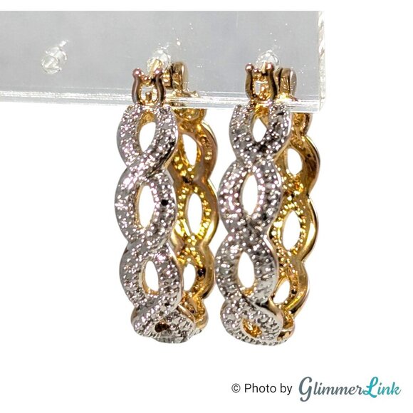 PAJ BB Gold Plated Twisted Hoop Silver Tone Accent Two-Tone Pierced Earrings - Picture 3 of 9